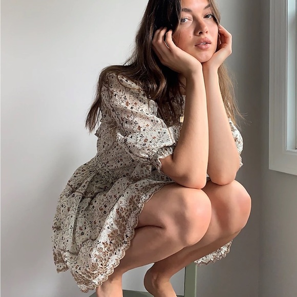 Sunday Best Floral Mini Dress - Cream and Brown - Picture 5 of 9